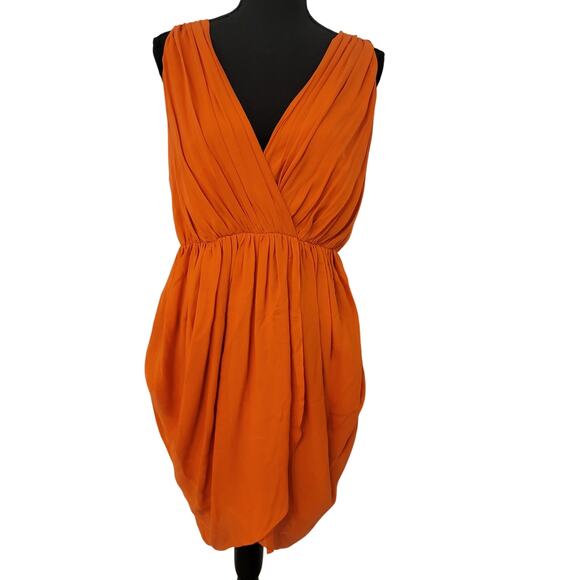 Alice + Olivia Cynthia Draped Tulip Skirt Dress Sunset Orange Silk LRG $400 NWT‎ - Picture 3 of 16